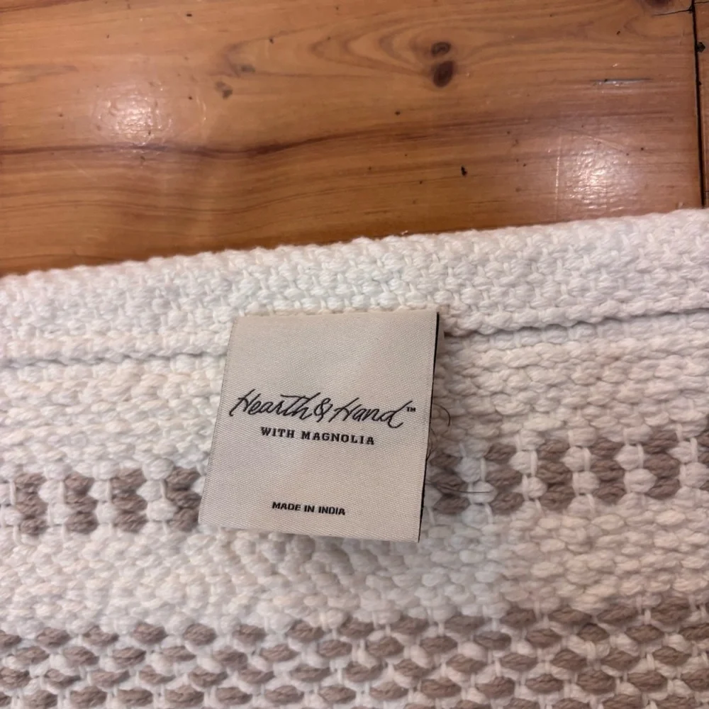 Hearth and Hand Striped Cream & Tan/Taupe Bath Rug 20 x 35 1/2 machine washable